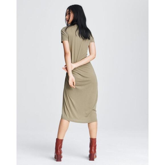 RAG & BONE Ina Ruched Midi Jersey T-Shirt Dress Light Olive Shopbop S NWT $325 - Picture 12 of 13